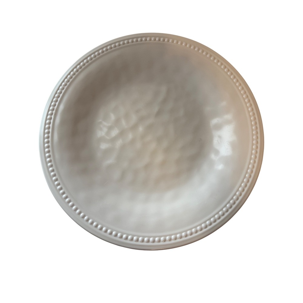 Real Simple Melamine Dinner Plates Ivory Beaded Rim Textured Set 10 1/2"